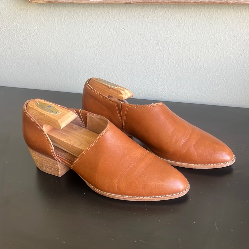 Madewell Lucie Brown Leather Slip-On Heeled Shoes D’ Orsay Cut Out 8.5